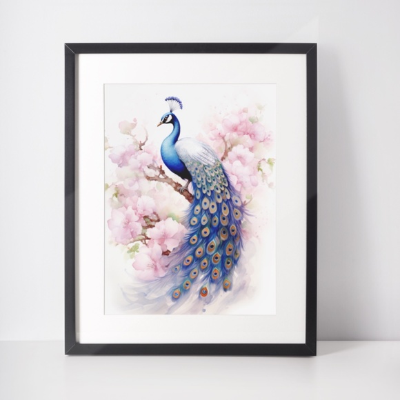 Watercolor Peacock Wall Art Illustration Print Poster Card Unframed - Picture 2 of 8